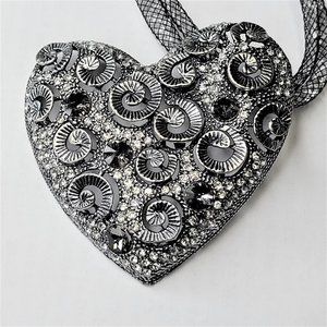 Large Heart Pendant Crystal Studded Heart Pendant Fashion Necklace
